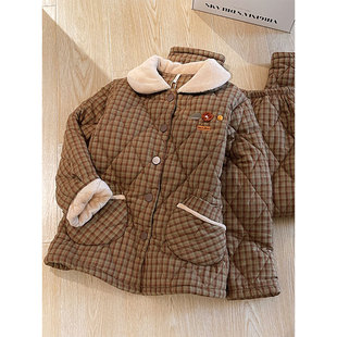 韩系格子柔软加厚睡衣女款2025冬季新款保暖大码居家服套装可外穿