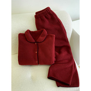 新年红色珊瑚绒睡衣女2025秋冬新款保暖大码喜庆家居服套装可外出