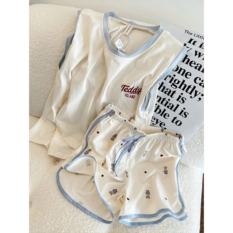 舒适无袖背心短裤家居服两件套