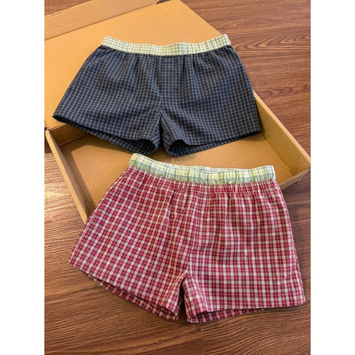 韩系复古撞色格子印花睡裤女夏季