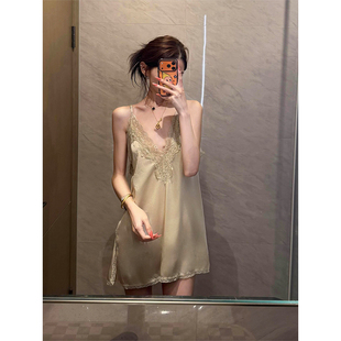 法式甜美轻奢蕾丝花边吊带睡衣女款夏季新款冰丝睡裙家居服连衣裙