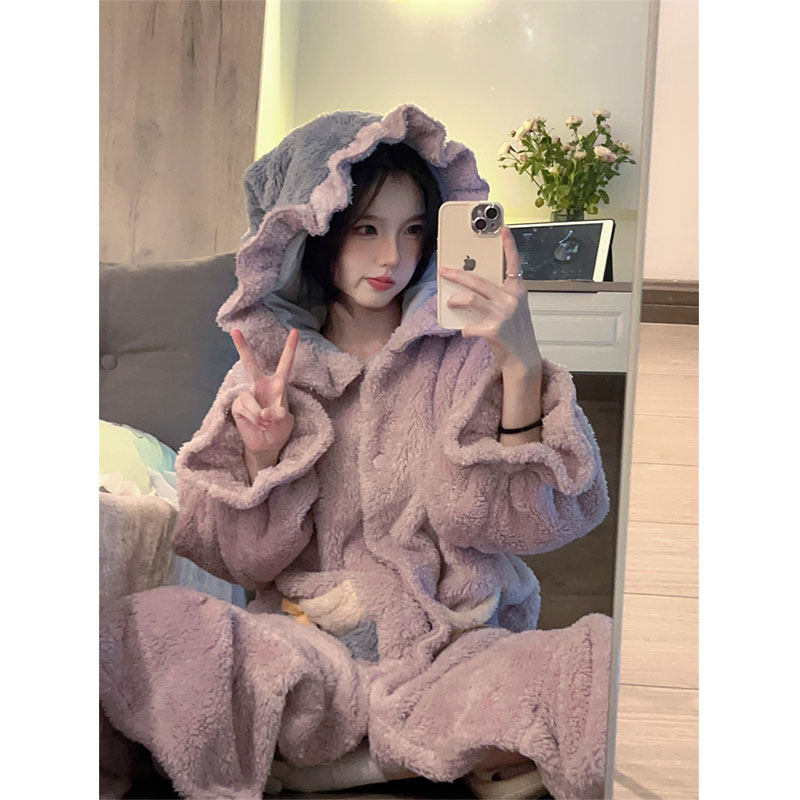 可爱甜美连帽珊瑚绒睡衣加绒加厚女冬季款保暖家居服睡裙大码睡袍,女士内衣/男士内衣/家居服,睡袍/浴袍,淘宝优惠券,粉丝福利购,淘宝优惠卷