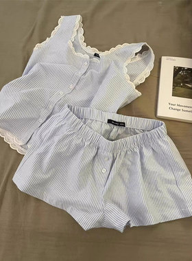 甜美花边吊带睡衣女士夏季2026新款bm风背心短裤家居服套装可外穿