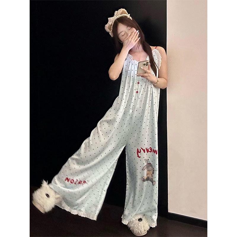 甜美设计感吊带波点印花连体睡衣女春夏2026新款长裤一体式家居服