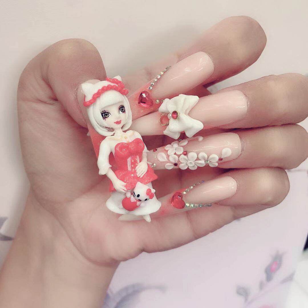 手工定制美甲水晶甲立体雕花成品甲片 假指甲穿戴甲可反复拆卸