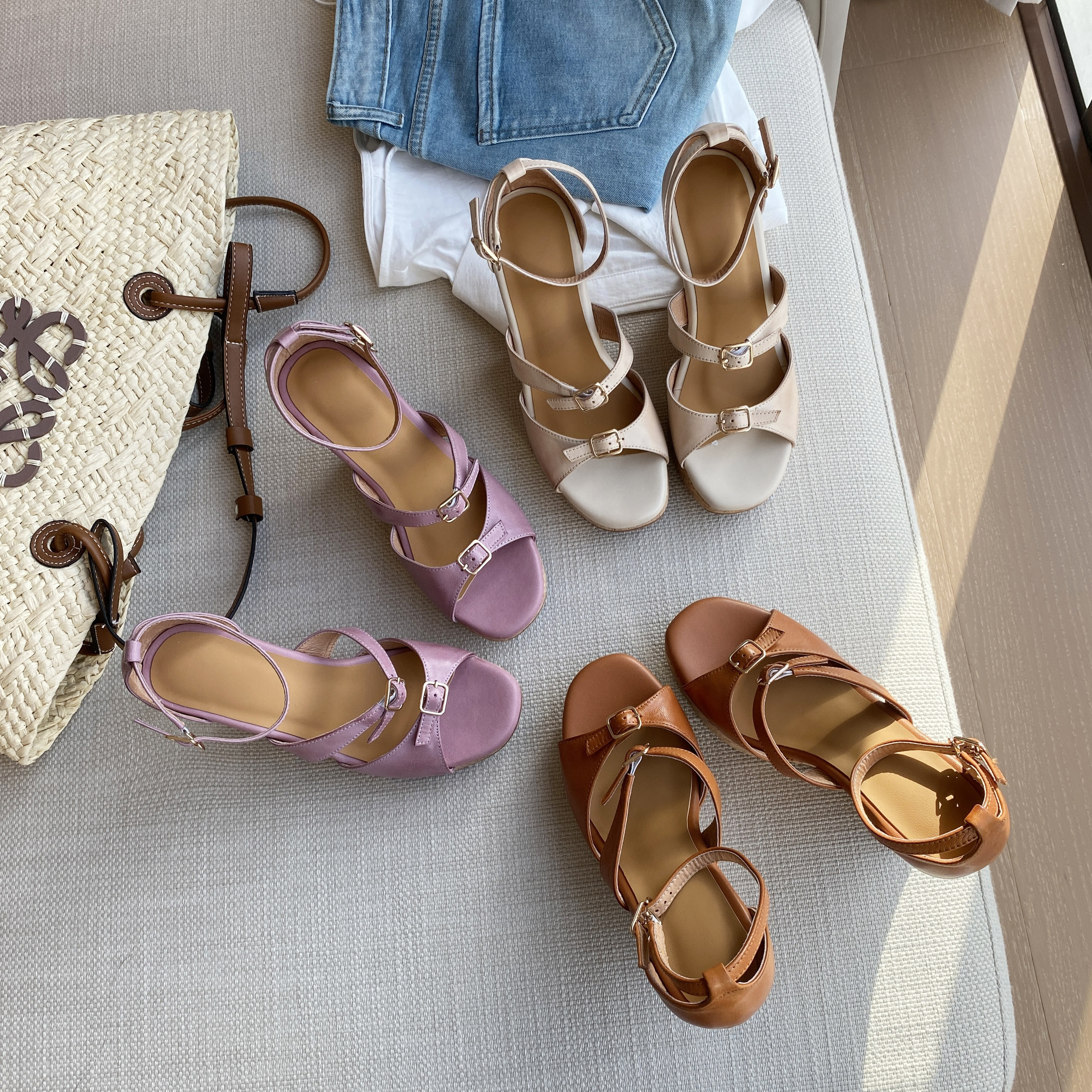 圆圆妈2026夏季新款复古风坡跟露趾凉鞋女小个子配裙子度假高跟鞋