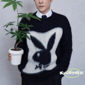 潮 马海毛针织衫 女神蒙上眼康俊光林雨申同款 毛衣黑色兔子圆领长袖