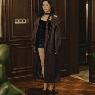 原版短剧难攀京枝张晋宜温凝同款皮衣外套翻领中长款大衣女衣服潮