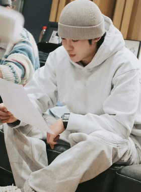 於适同款重磅boxy加绒连帽运动衫男女秋冬休闲纯色百搭宽松运动外