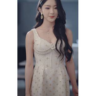 短剧白夜陷落孙露鹭叶微燃同款 吊带连衣裙v领裙子女衣服潮