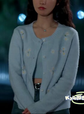 炽热吸引吴浓雨方瑾同款毛衣开衫蓝色雏菊圆领长袖单排扣针织外套