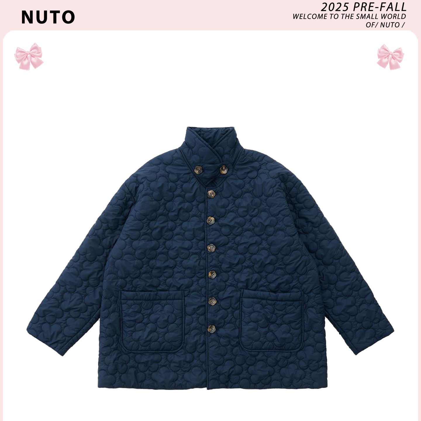 原版【现货】奶油藏青花朵绗棉棉服冬季新款慵懒高级感巴恩风外套