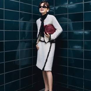 原版明星辛芷蕾同款小香风外套秋冬圆领针织衫上衣半身裙女衣服潮