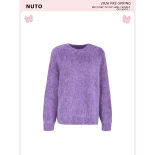 NUTO 温柔紫色软糯圆领针织毛衣女春2026新款松弛感休闲宽松上衣