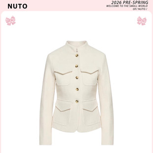 NUTO 小香风粗花呢立领夹克女早春2026新款气质修身显瘦马术外套