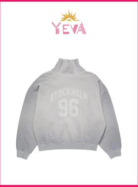 YEVA 学院风字母印花休闲落肩高领卫衣2026春新款松弛感百搭上衣