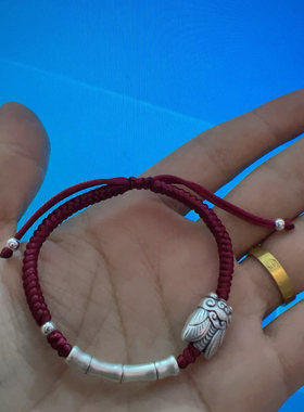 足银999纯银饰配件一鸣惊人竹节手链男女款情侣时尚好运红绳手绳