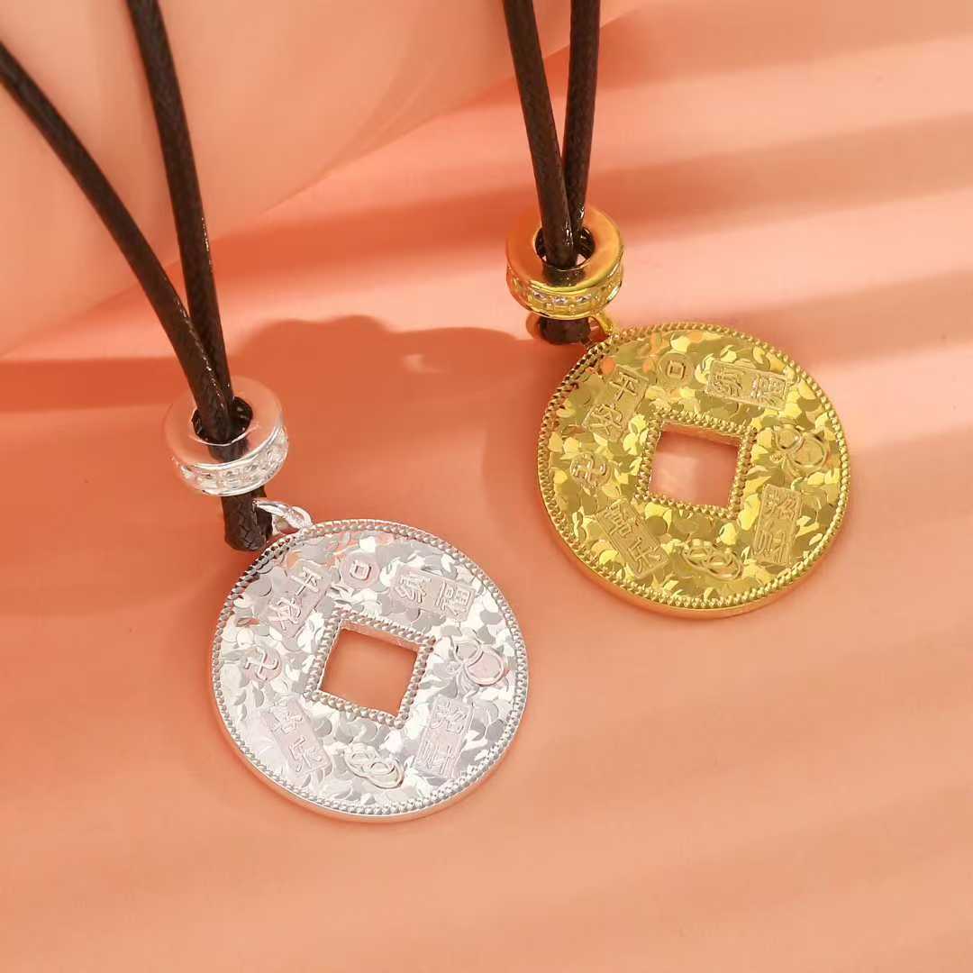 纯999.9足银钱币项链女吊坠女款高级小众送女友生日礼物妈妈颈坠