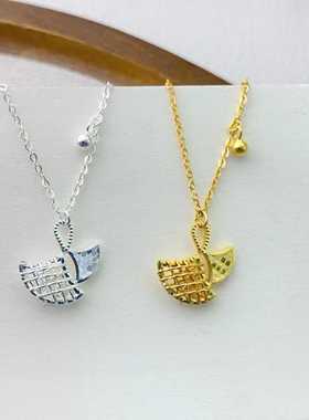 黄金色足银999纯银项链女款小众设计感锁骨链送女友闺蜜生日礼物
