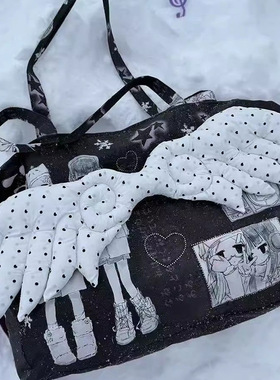 2025新款韩系天使翅膀痛包y2k甜酷托特包二次元单肩尼龙帆布包