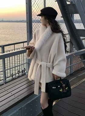 MLDZYP狐狸毛领双面羊绒大衣女