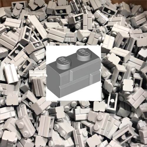 【100粒】乐高LEGO 零件 1x2 墙纹砖墙砖 浅灰色 98283 6000066