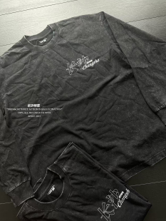 长沙样范Wash水洗作旧复古质感vtg重磅象牙白砖红基础logo长袖 TEE