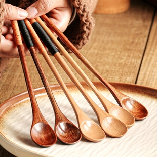 勺子家用汤匙长柄汤勺小号长木勺木质餐具食品级木勺子饭勺调料勺