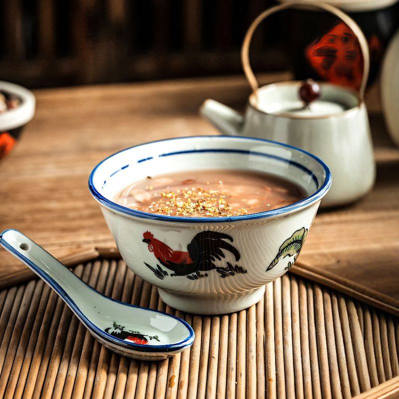 鸡公碗瓷碗家用吃饭的碗调羹勺子汤碗陶瓷斗碗个人专用饭碗老式碗,厨房/烹饪用具,配菜/备菜盘,淘宝优惠券,粉丝福利购,淘宝优惠卷