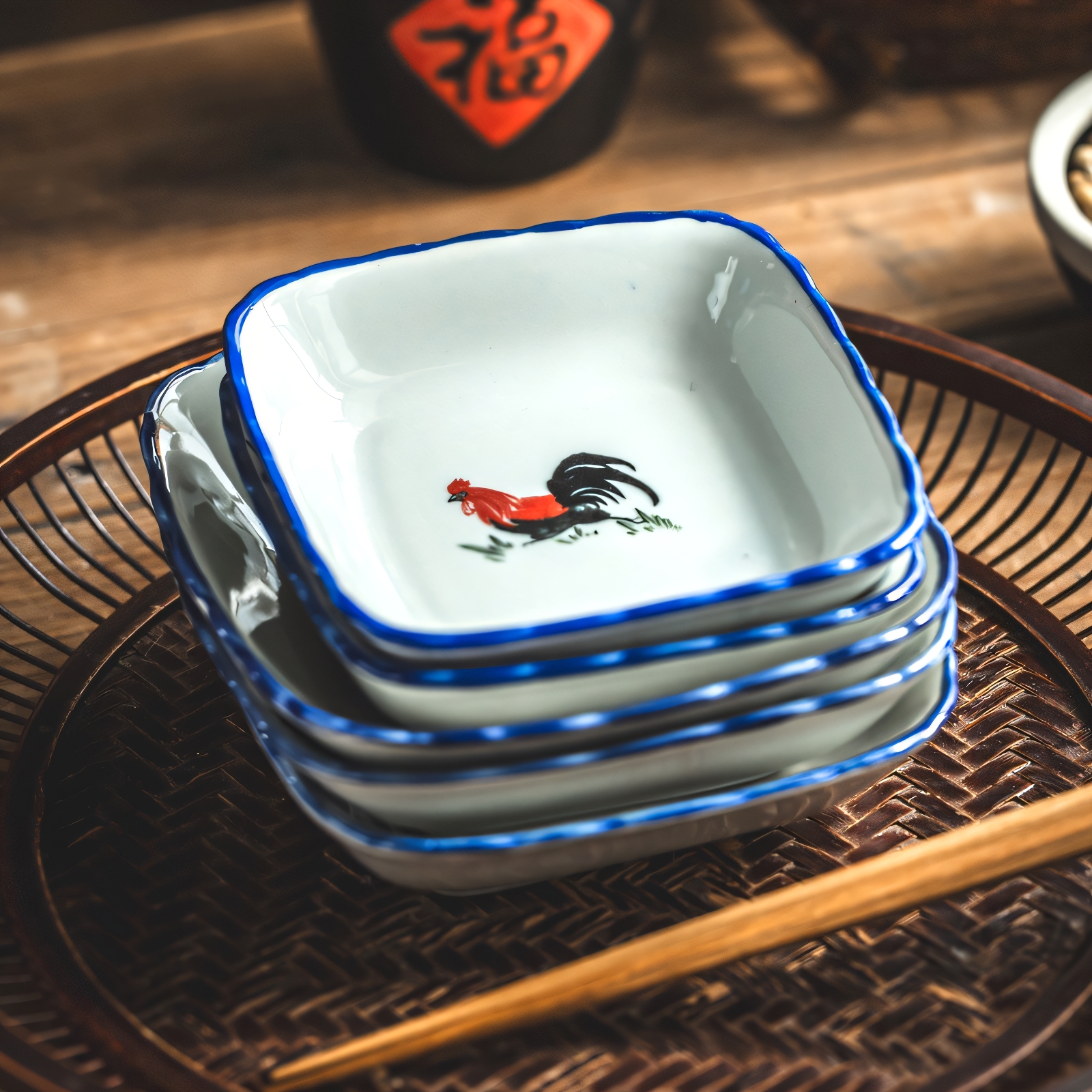 5寸小碟子四方盘小蝶盘子凉菜碟商用小吃盘公鸡碟餐具陶瓷点心碟