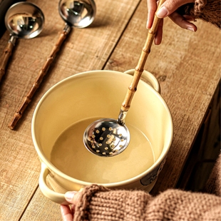 勺子商用餐饮盛汤勺火锅专用漏勺竹勺不锈钢长柄勺长勺长柄款厨具