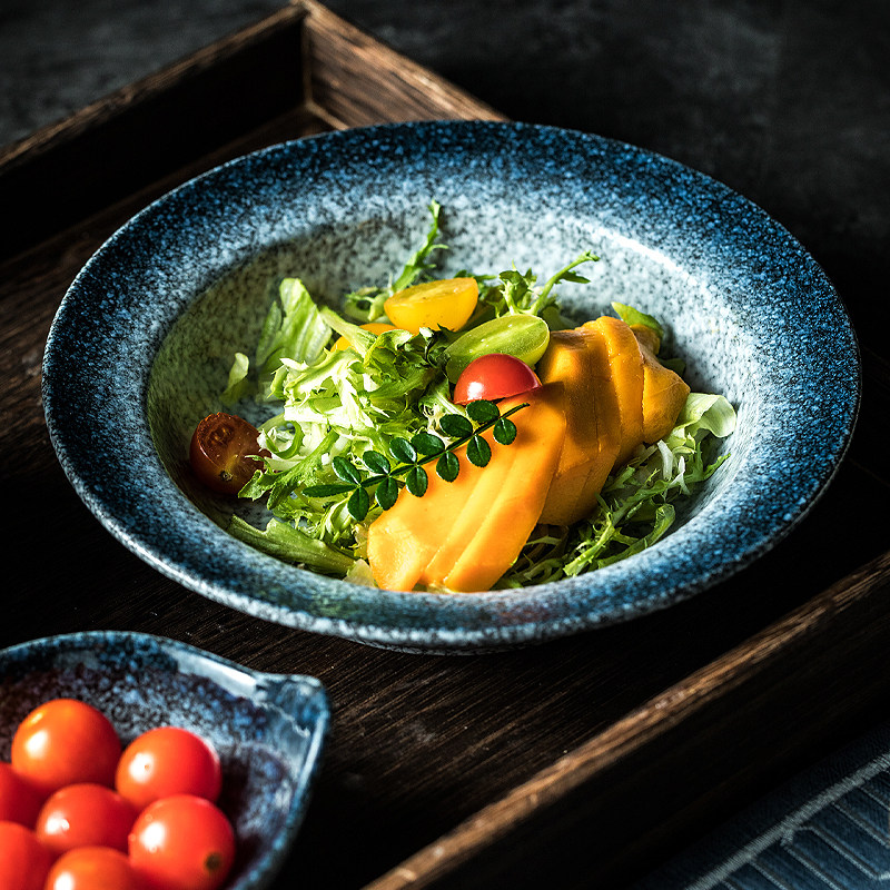 高级草帽盘子釉下彩复古陶瓷餐具饭碗日式餐盘汤碗汤盘菜盘家用