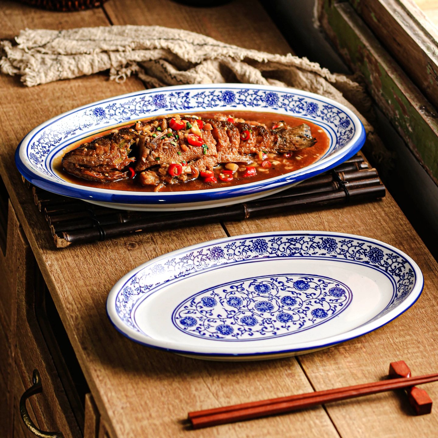 青花瓷鱼盘家用蒸鱼盘子2026新款大深盘陶瓷菜盘椭圆形大号釉下彩,餐饮具,盘,淘宝优惠券,粉丝福利购,淘宝优惠卷