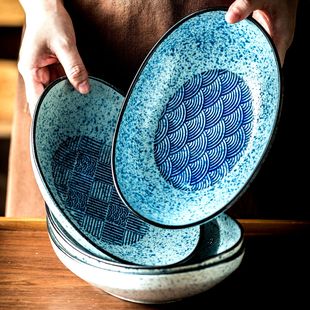 私人会所高档餐盘元宝盘特色创意餐具陶瓷菜盘日式盘子椭圆盘深盘