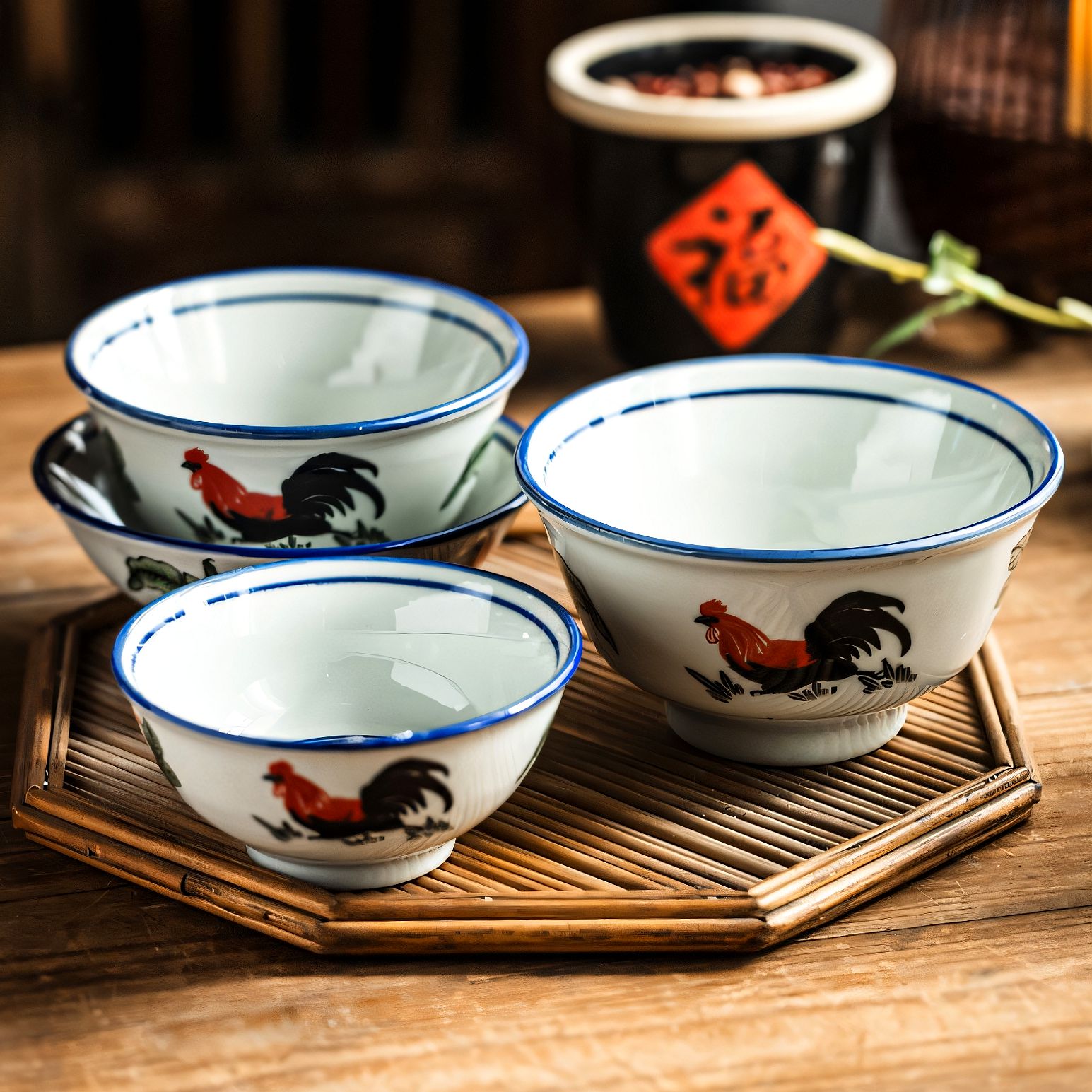 复古怀旧公鸡碗青瓷家用饭碗汤碗