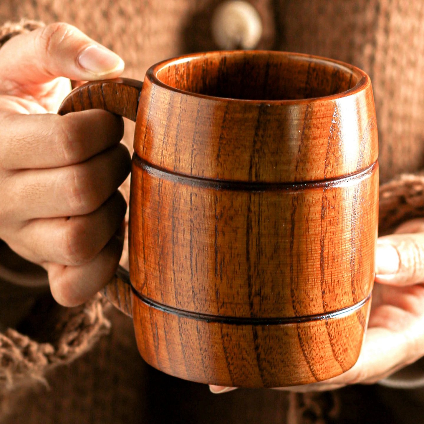 海贼王木桶杯木头杯子大容量复古酸枣木杯家用木质啤酒杯个人专用
