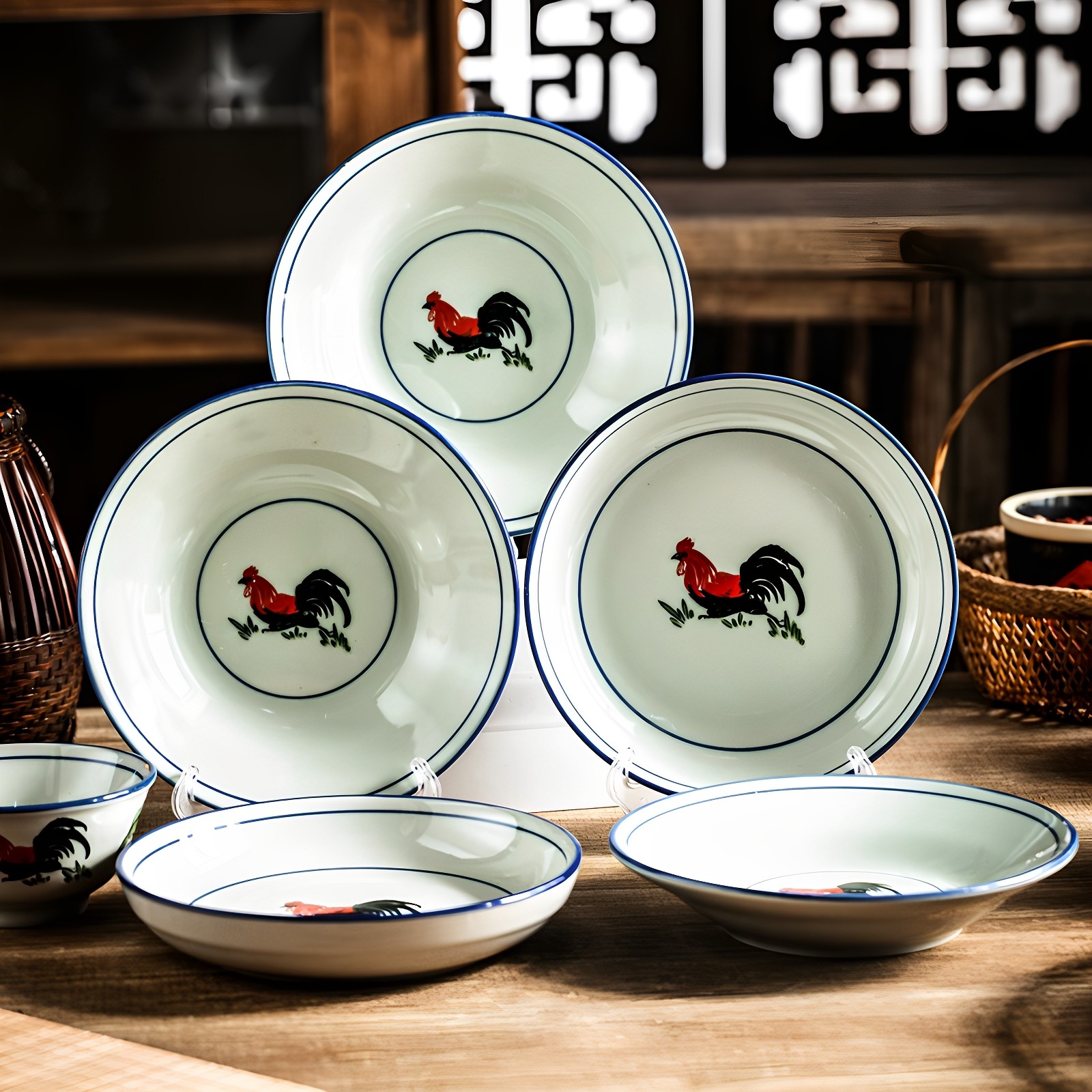 盘子菜盘家用2025新款漂亮餐盘陶瓷蒸盘圆形深盘公鸡盘复古餐具,居家日用,居家日用套装,淘宝优惠券,粉丝福利购,淘宝优惠卷