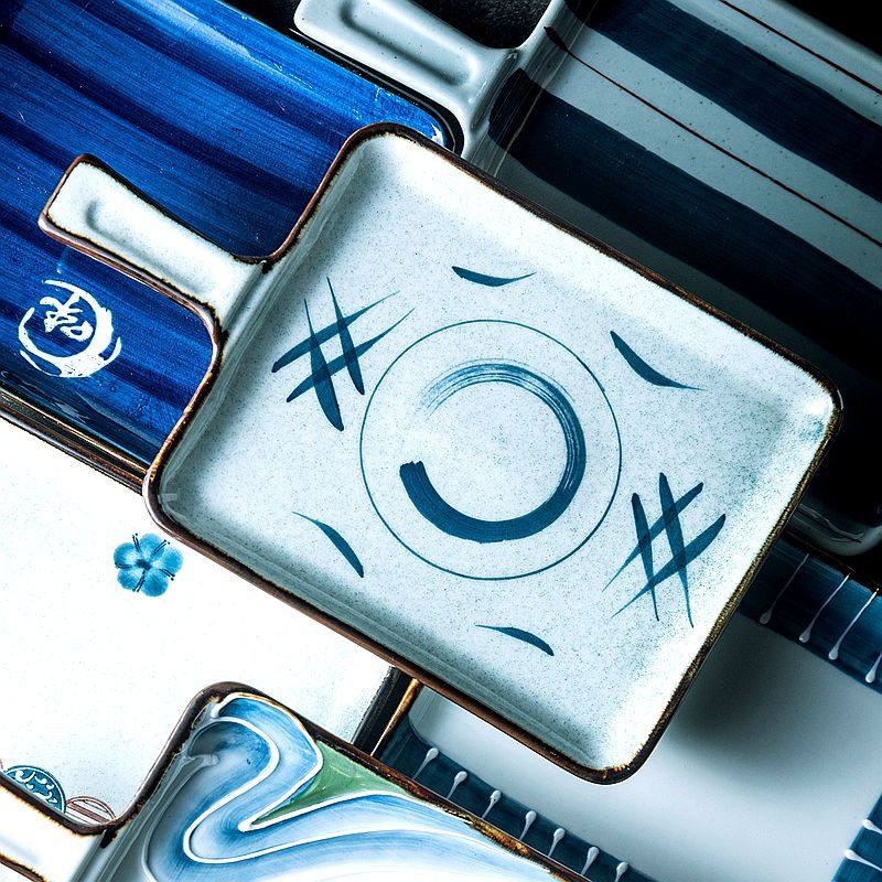 带手柄盘子陶瓷烤盘方盘平盘浅盘家用高级漂亮餐盘鸡翅小吃盘商用