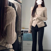 子套装 女内搭设计感软糯套头毛衣牛仔裤 露肩针织打底衫 秋冬季