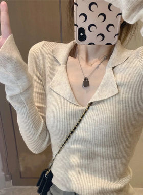 显瘦针织衫秋季长袖上衣设计感