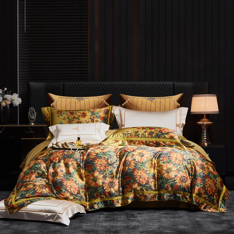 欧式高端印花四件套140支真丝棉全纯棉床单被套奢华别墅床上用品