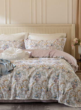 意大利进口140支埃及长绒棉高端四件套奢华纯棉全棉花卉裸睡被套