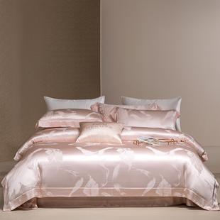 高端奢华25姆米蚕丝真丝四件套色织提花天丝裸睡床单被套床上用品