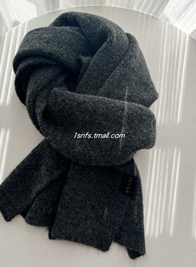 1sn 2025冬季男款灰色针织围巾礼物盒装黑灰女简约纯色毛线围脖潮