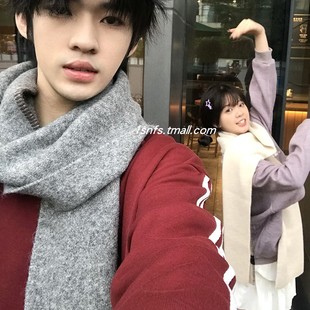 潮 毛线针织情侣围巾高级感学生男女韩系纯色围脖礼物盒装 冬季 新款