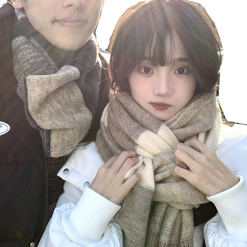 1sn 冬季新款毛线针织高级感围脖男女学生百搭礼物盒装情侣围巾潮