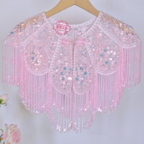 重工复古钉珠幻彩水晶流苏披肩女外搭宴会礼服配饰品旗袍高级