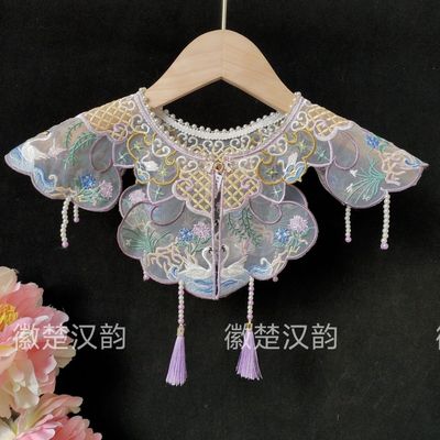 女童款精品珍珠领围云肩配饰刺绣天鹅云肩领绣花披肩汉服流苏41领