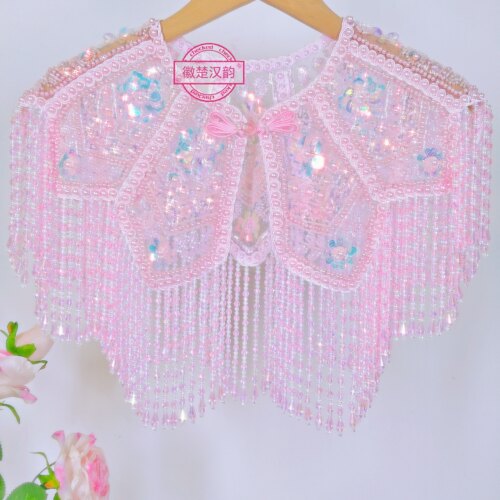 重工复古钉珠幻彩水晶流苏披肩女外搭宴会礼服配饰品旗袍高级