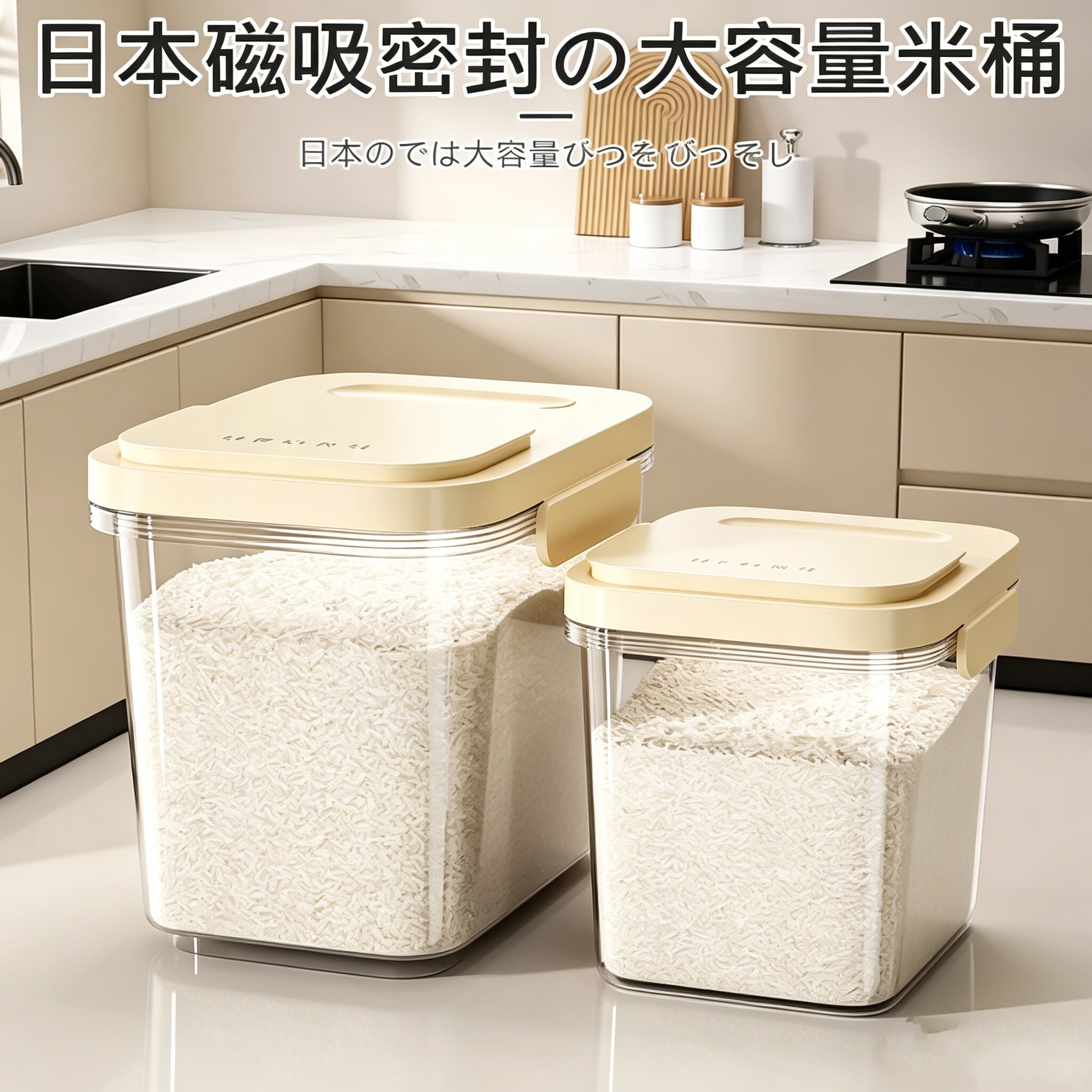 日本家用新款食品级米桶磁吸密封防虫厨房专用大米储存收纳容器缸